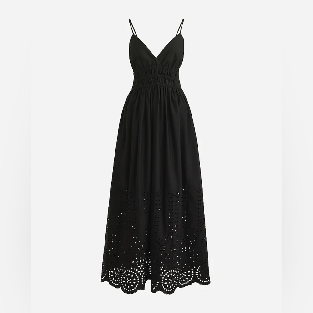 J. Crew V-neck smocked-waist dress in cotton poplin In Black Size 6